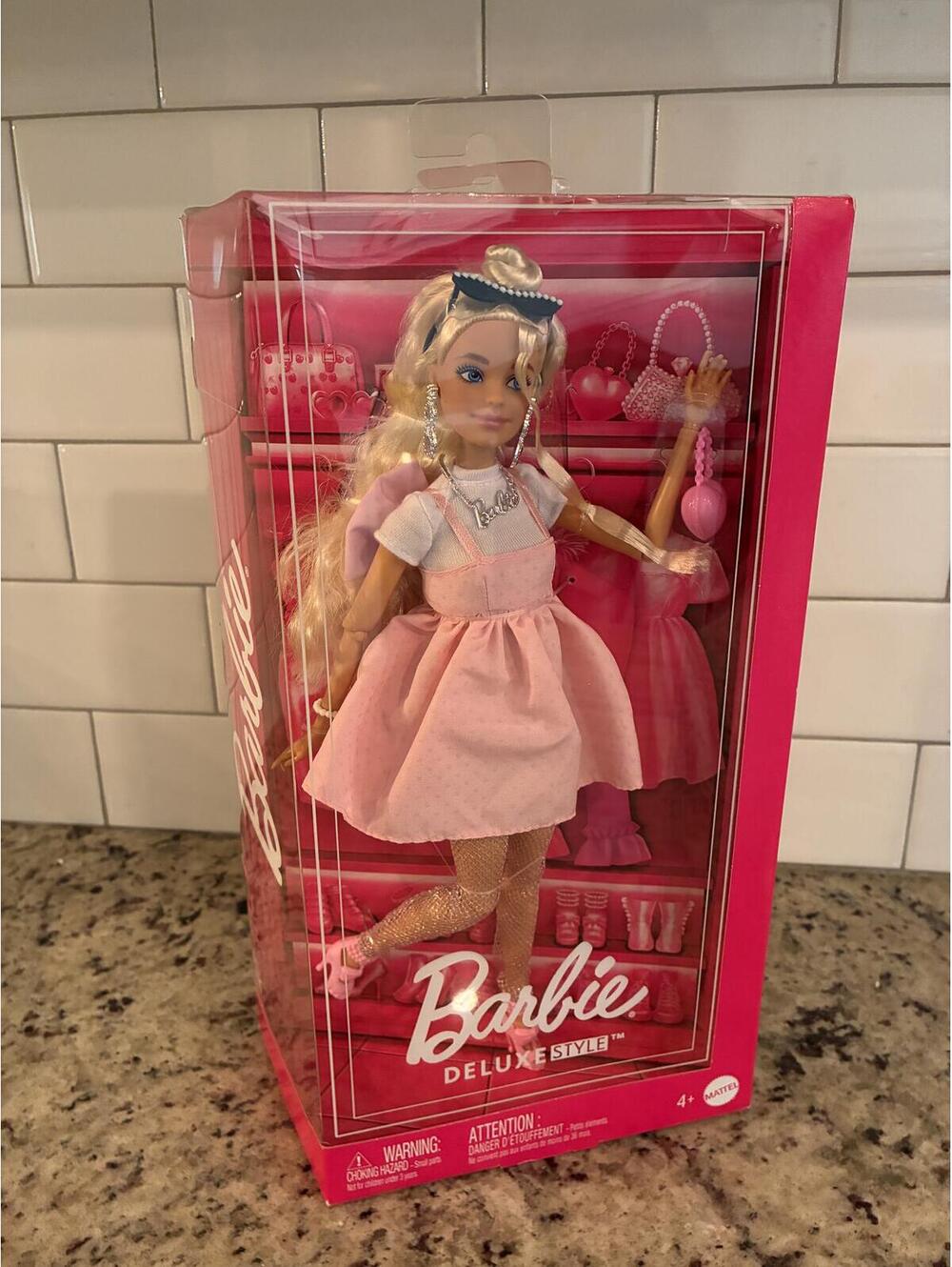 Barbie Deluxe Style Blonde Fashion Doll in Pink Dress with Accessories